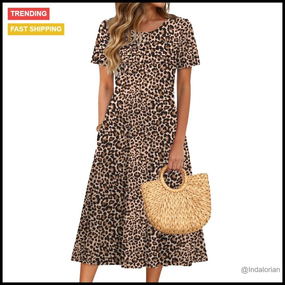 Boho Floral Maxi Dress with Pockets Loose Fit Casual Summer Beach Sundress